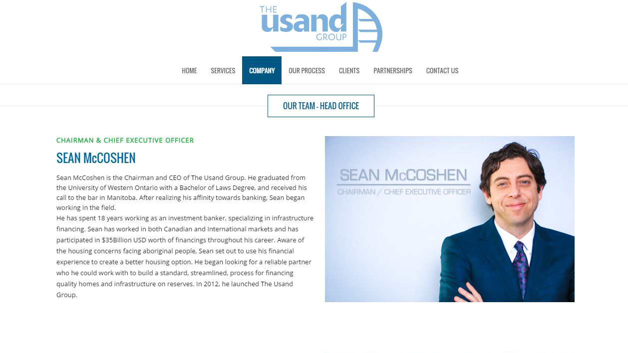 Usand CEO Sean McCoshen. Website image