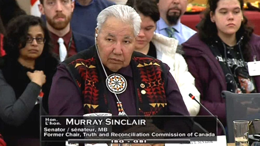 Truth and Reconciliation Chair Murray Sinclair speaks during ceremony unveiling commission's final report.