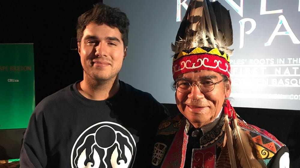 Singer Jeremy Dutcher and Stephen Augustine, Hereditary Chief on the Mi’kmaq Grand Council. Photo: Angel Moore/APTN