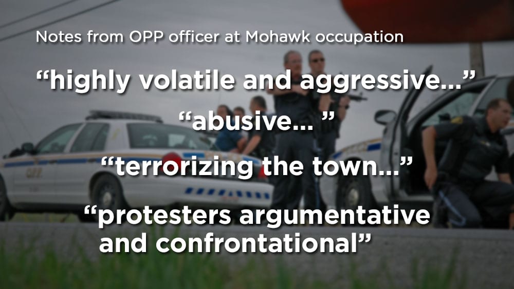 Notes from OPP officer during Mohawk occupation