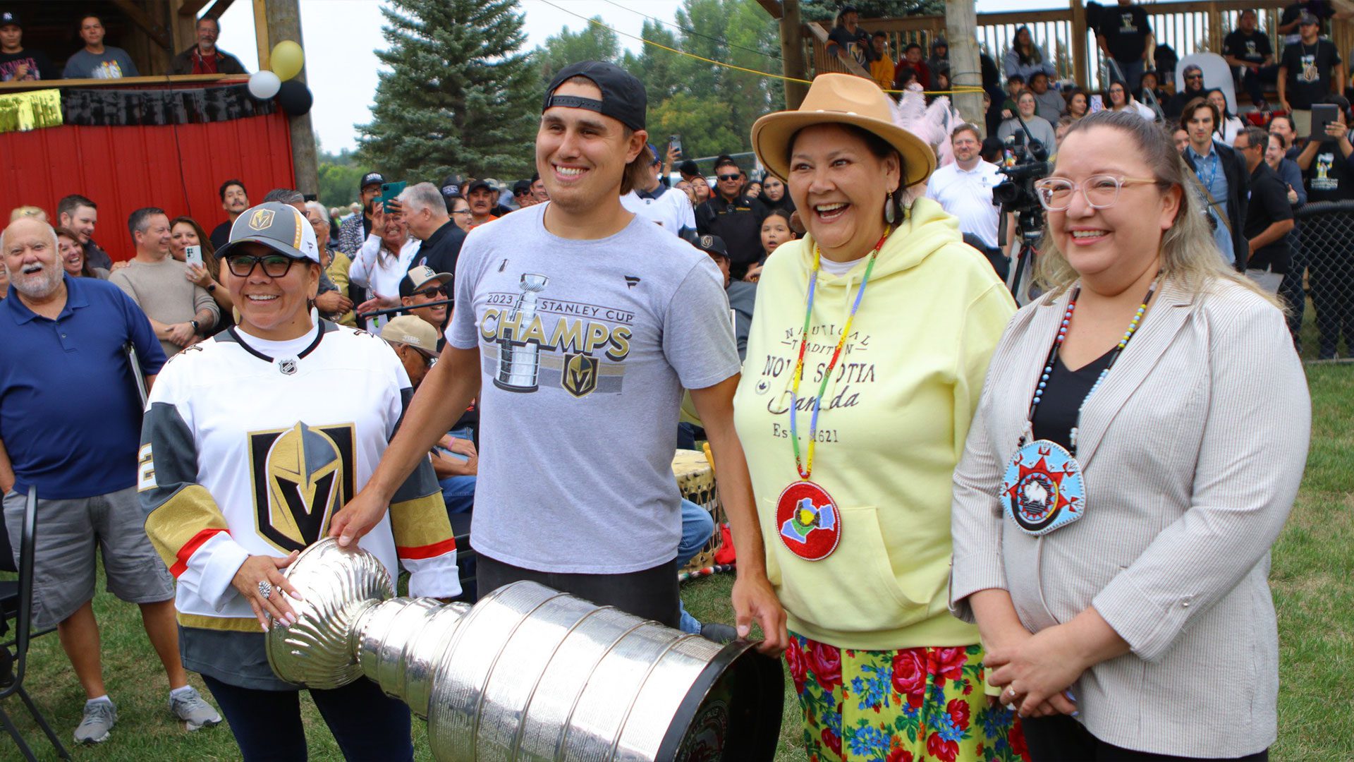 Zach Whitecloud holding the Stanley Cup