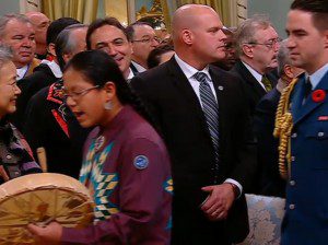 Theland Kicknosway, a 13 year-old Pottawatami-Cree youth from Wahpole Island, led Prime Minister Justin Trudeau and his new cabinet as they walked into history Wednesday.