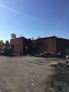 The remains of the abandoned Kanesatake Mohawk Police station which burned down Monday. Photo courtesy of Kanesatake Grand Chief Serge Simon.