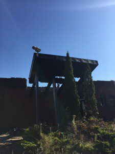 The remains of the abandoned Kanesatake Mohawk Police station which burned down Monday.