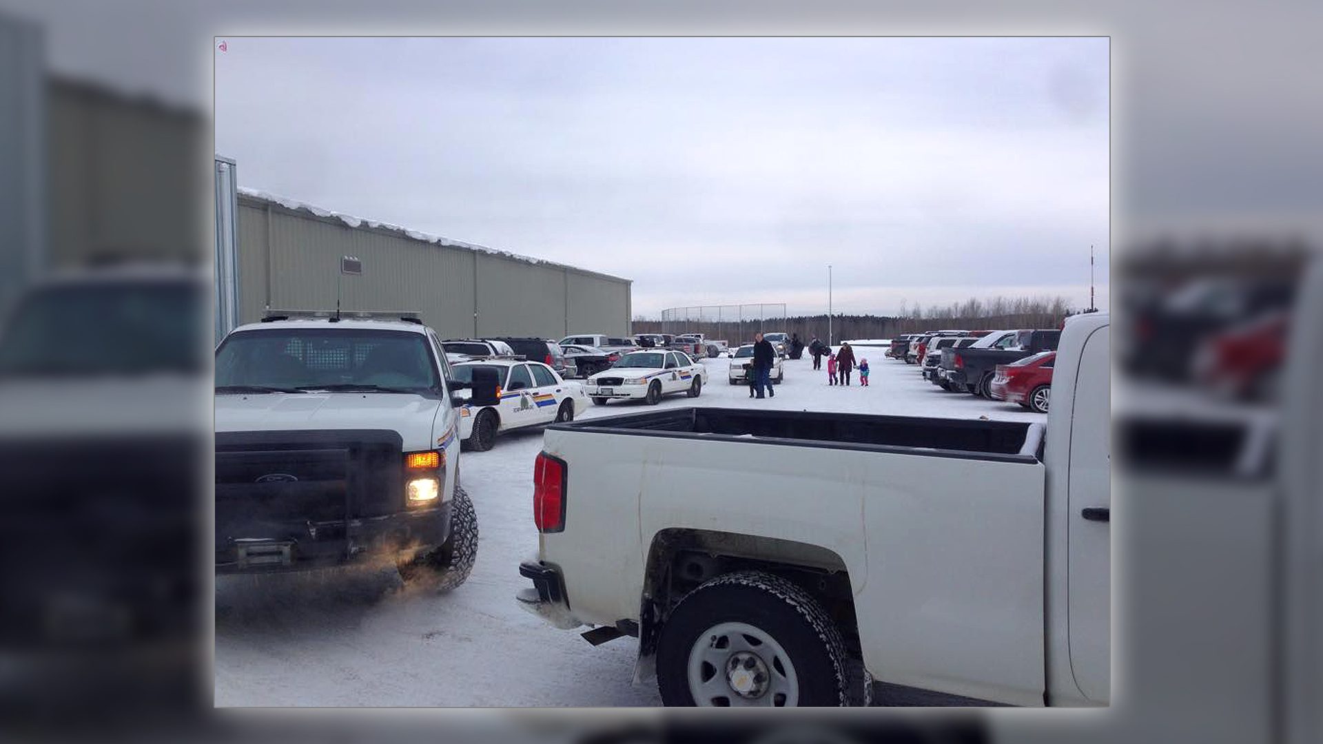 RCMP cruisers parked outside Thompson, Man., arena Sunday