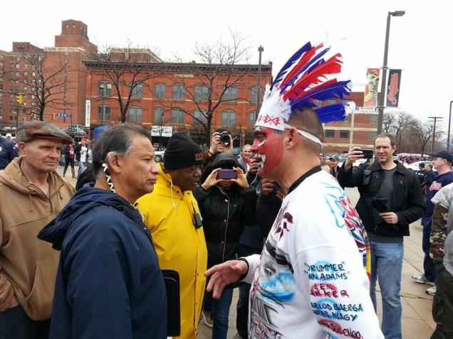 Robert Roche (left) in a viral photo of a confrontation with Cleveland Indians fan Pedro Rodriguez in a viral Twitter photo from 2014. Rodriguez apologized to Roche in 2016.