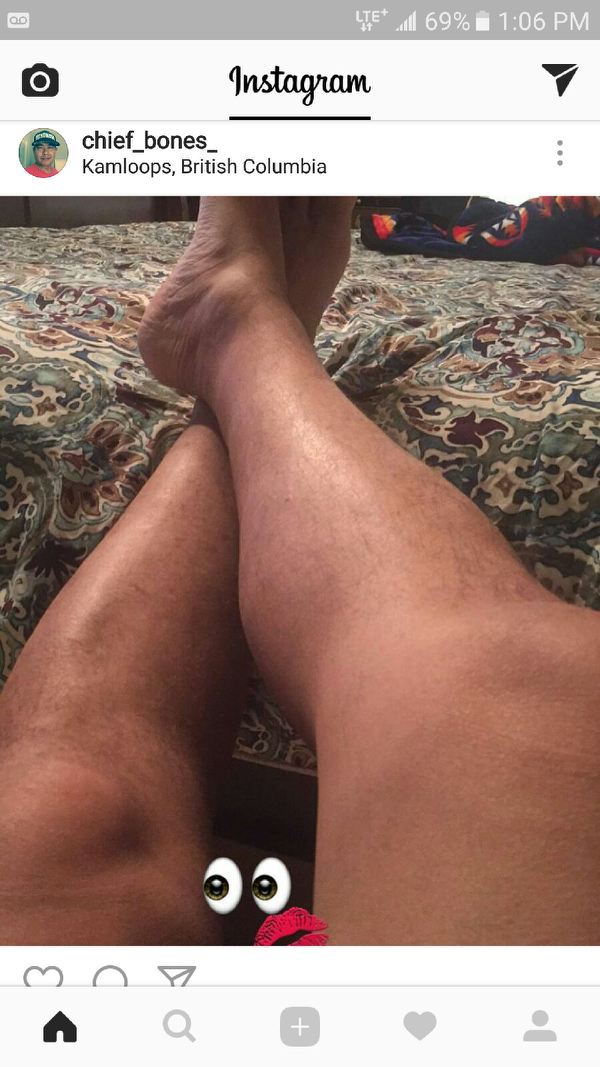 Photograph of Shane Gottfriedsen's legs with emoji by crotch posted on the AFN regional chief's Instagram account on Saturday.