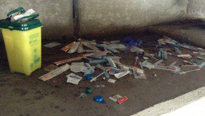 A stash of needles and paraphernalia underneath the bridge at Carfrae park in London, Ontario. Kenneth Jackson/APTN photo